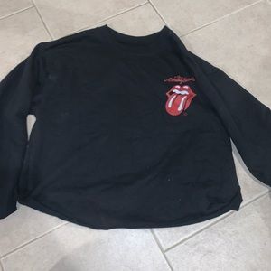 the rolling stones black long sleeve crop top size medium
